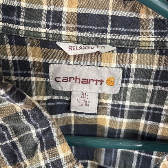 Carhartt Blue Green Brown Plaid Button Down Shirt XL Tall Relaxed Fit - Picture 3 of 4